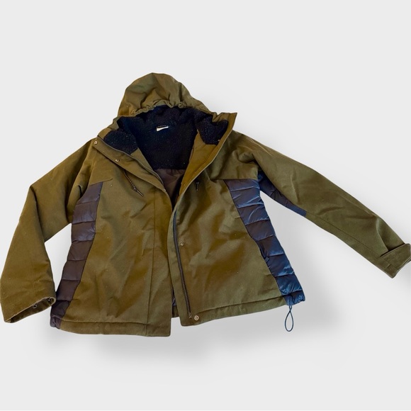 COLUMBIA Olive & Black Hooded Puffer Jacket Womens Winter Coat